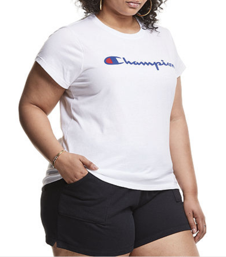 Champion Women Crew Neck Short Sleeve T-Shirt White Plus Size 3X