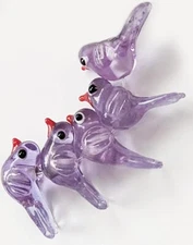 4 Handmade Lampwork Glass Beads  Birds Purple 12 mm x 25 mm 4 Beads (#p)