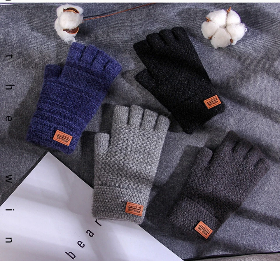 Unisex Fingerlose Handschuhe Thermohandschuhe Winter Alpaka Halbfinger - Bild 2 von 4