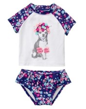 NWT Gymboree Puppy Dog Rash Guard Set Swimsuit UPF 50 Toddler Girls many Sizes