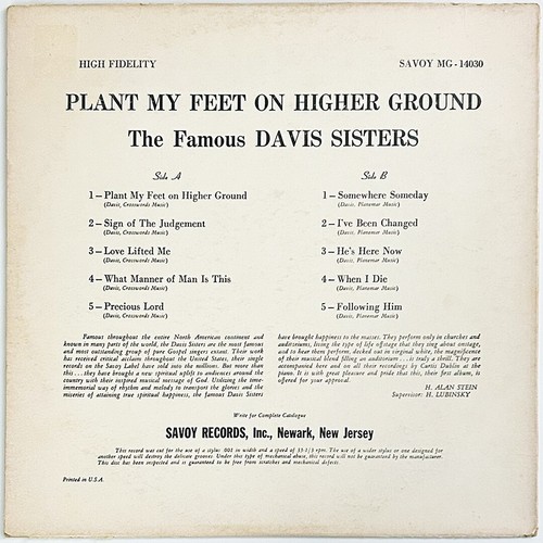 FAMOUS DAVIS SISTERS "Plant My Feet On Higher Ground" 1958 Gospel Soul LP, Savoy - Picture 2 of 4