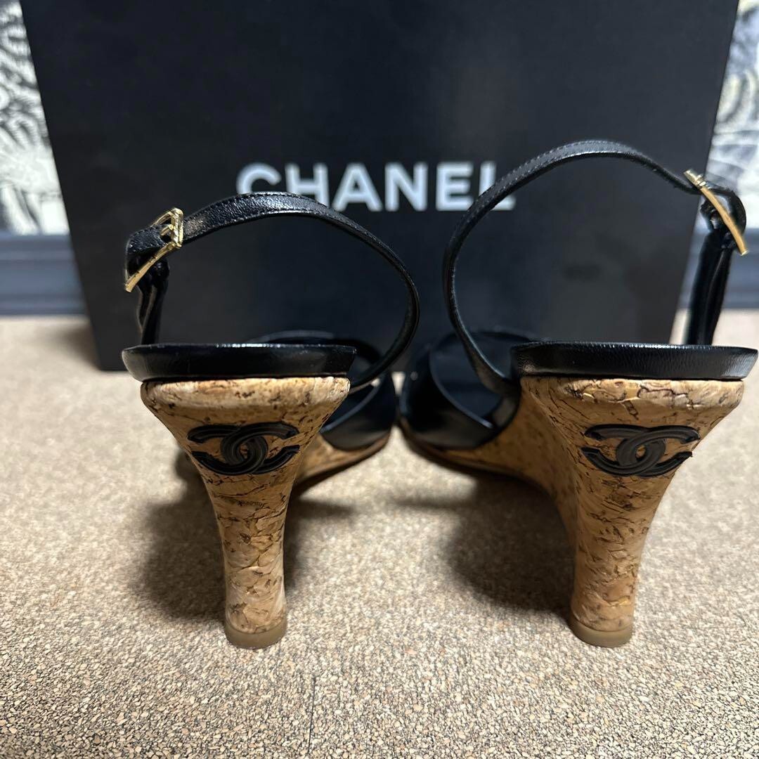 CHANEL Leather cork Wedge Sole Sandals Mules Pumps Shoes Women EU