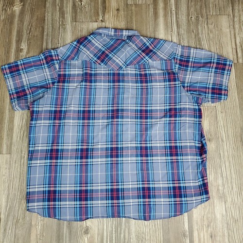 Wrangler Mens Pearl Snap Western short sleeve Shirt Size 3XL Big Man Blue Plaid - Picture 6 of 12