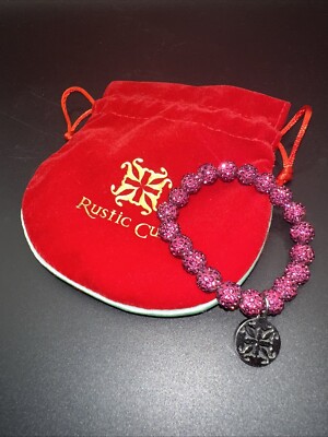 Rustic Cuff Dark Pink Beaded Stretch Bracelet with Bag