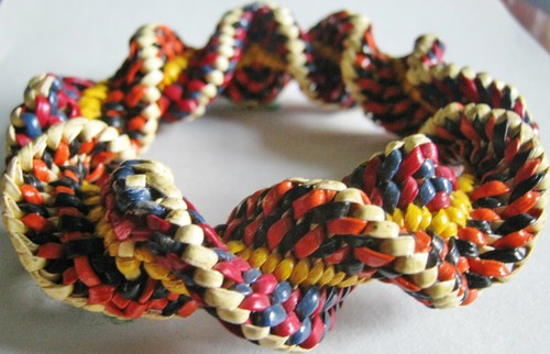 MMMM 1940s LEATHER BRACELET TWEEDY BRIGHT COLORS WORK OF ART, TWISTED, GORGEOUS - Picture 6 of 8
