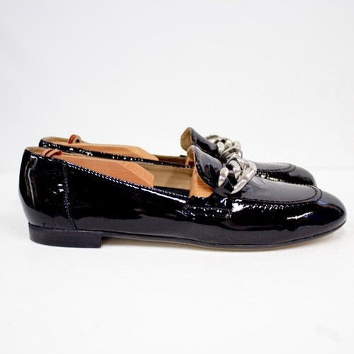 Mocassini Donald Pliner Balton punta grembiule nero vernice catena donna 10 - Foto 3 di 9