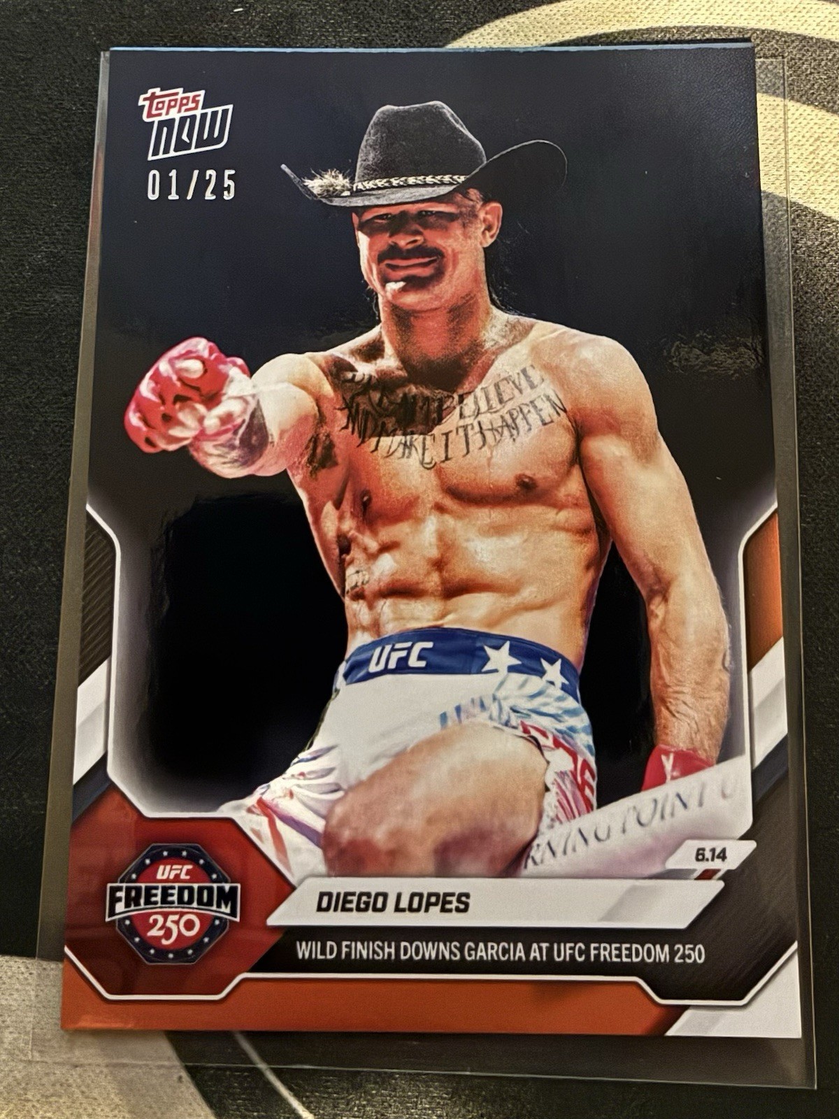 Diego Lopes Wild Finish Steve Garcia 2026 UFC Freedom 250 Topps NOW #23 1/25
