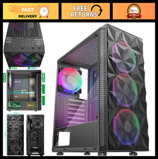 ATX Gaming PC Case with 4 RGB Fans, Diamond Mesh Front, Tempered Glass, USB 3.0