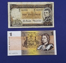 Australia 10 Ten Shilling Note R17 1961 QEII RBA Coombs Wilson Plus 1983 $1 Note
