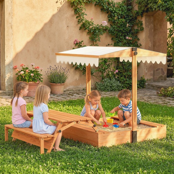 Aiyaplay Sandkasten Mit Dach Sandkiste Mit Klappbarem Picknicktisch SitzbäNken-image