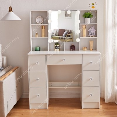 Vanity Set with Led Lights Makeup Desk Dressing Dresser Desk Table with 7 Drawer