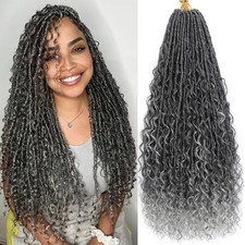 24 Inch Goddess Locs Crochet Hair Grey Ombre Pre Looped Braiding Hair 84 Stra...