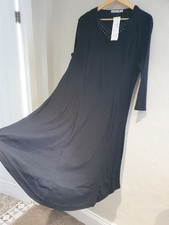 NEW PRETTY POPPY LADIES BLACK A LINE JERSEY DRESS PLUS SIZE 18 NECKLINE DIAMANTE