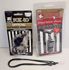 NEW! TWO CLASSIC FOX 40 OFFICIAL REFEREE HANG WHISTLE & FINGER GRIP WHISTLE BLK