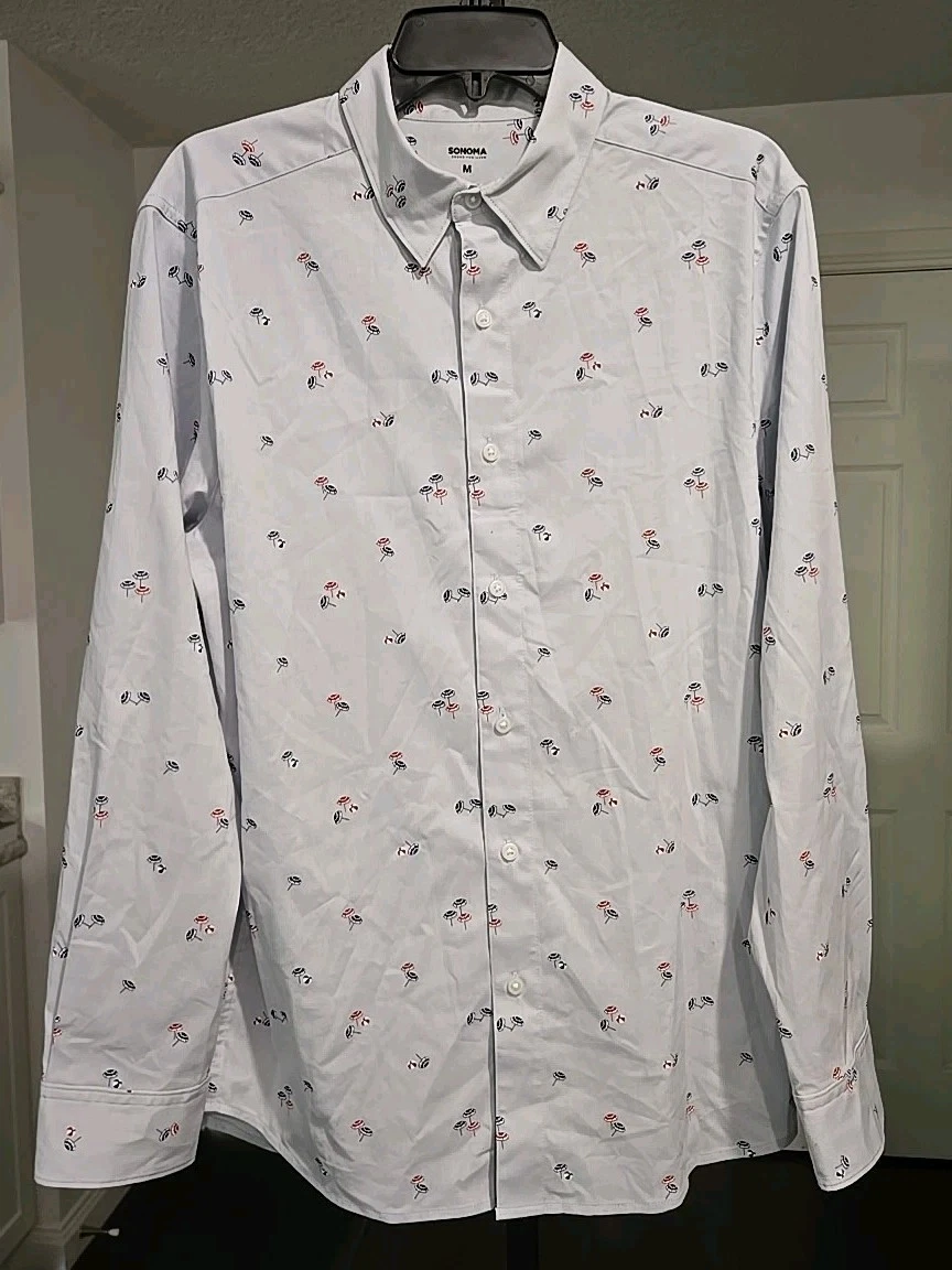 Sonoma Sz M Men's Button Up Dress Shirt Umbrella Graphic. New Without Tag