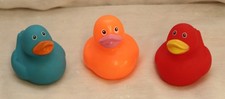 3 Rubber Ducks Red Orange Blue 2 inch BMI