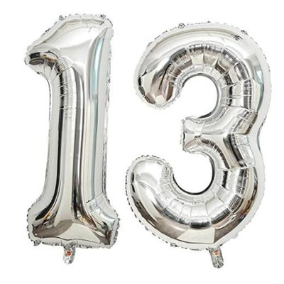13 Number Balloons Giant Jumbo Huge 13 or 31 Foil 40 Inch Silver Silver 13