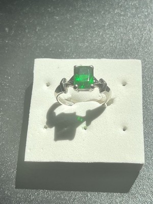 Vintage Smaragd und Sterlingsilber Rechteckschliff Ring, EUC, Größe 7 Labor erstellt