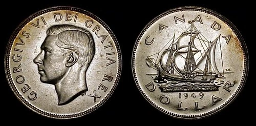 CANADA 1949 Silver Dollar AU