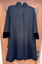VTG Steve by Searle Womens M 8P Wool Long Princess Coat Black Faux Fur 50s Style