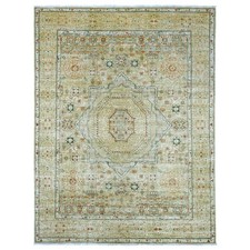 8'x10'1" Green Hand Knotted 14th Century Mamluk Dynasty Pattern Wool Rug 22225