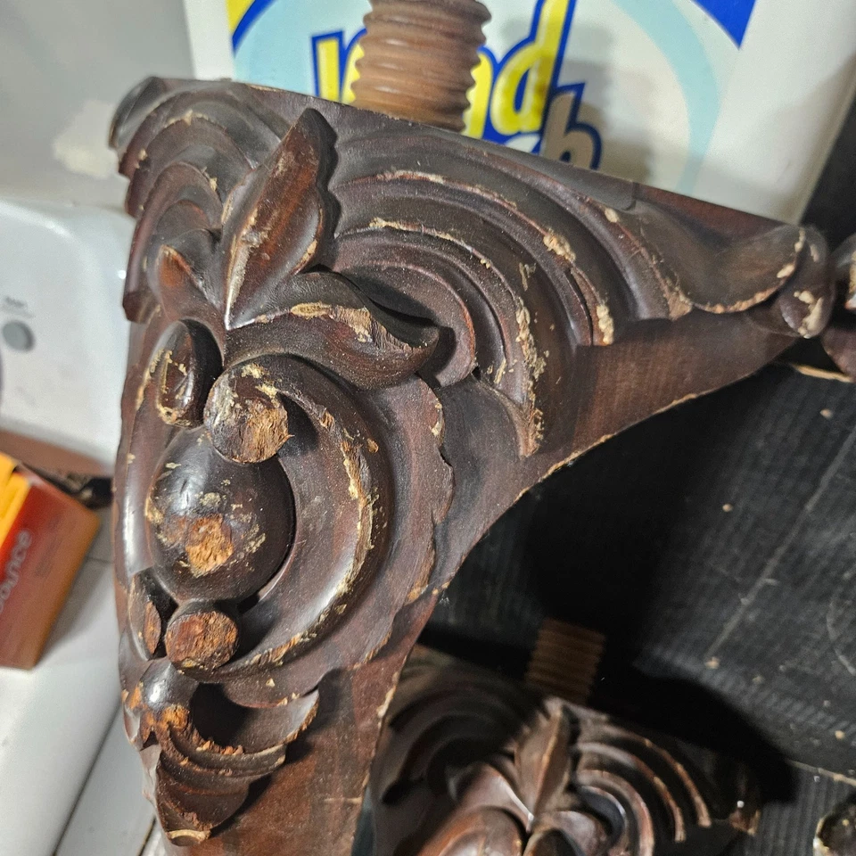 Set of 4 , 23" Tall Antique Ornate Carved Wood Piano Melodeon Table Legs - Image 4 of 4