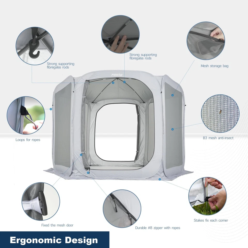 Палатка Poray Screen House раскладывающееся солнцезащитное укрытие с прочными сетчатыми дверями на молнии, свинина... - Изображение 2 из 4