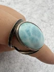 Vintage Larimar Signed 925 Sterling Silver Ring Oval Cabochon 8.9g Size 6.75
