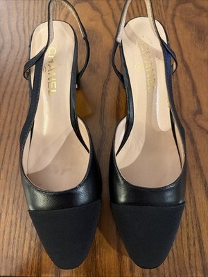 DEFECTIVE CHANEL Slingbacks Pumps Black  37 G3D