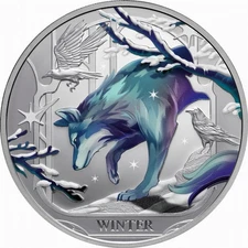 Niue 2025 Wild WINTER WOLF Four Seasons Raven Dire $1 1 Oz Pure Silver Proof OGP