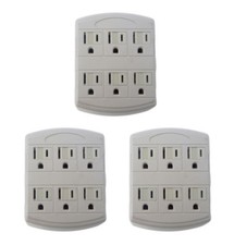 6 OUTLET WALL TAP GROUNDING TRIPLE WAY ADAPTER SPLITTER CONVERTER W/ CHILD PROOF
