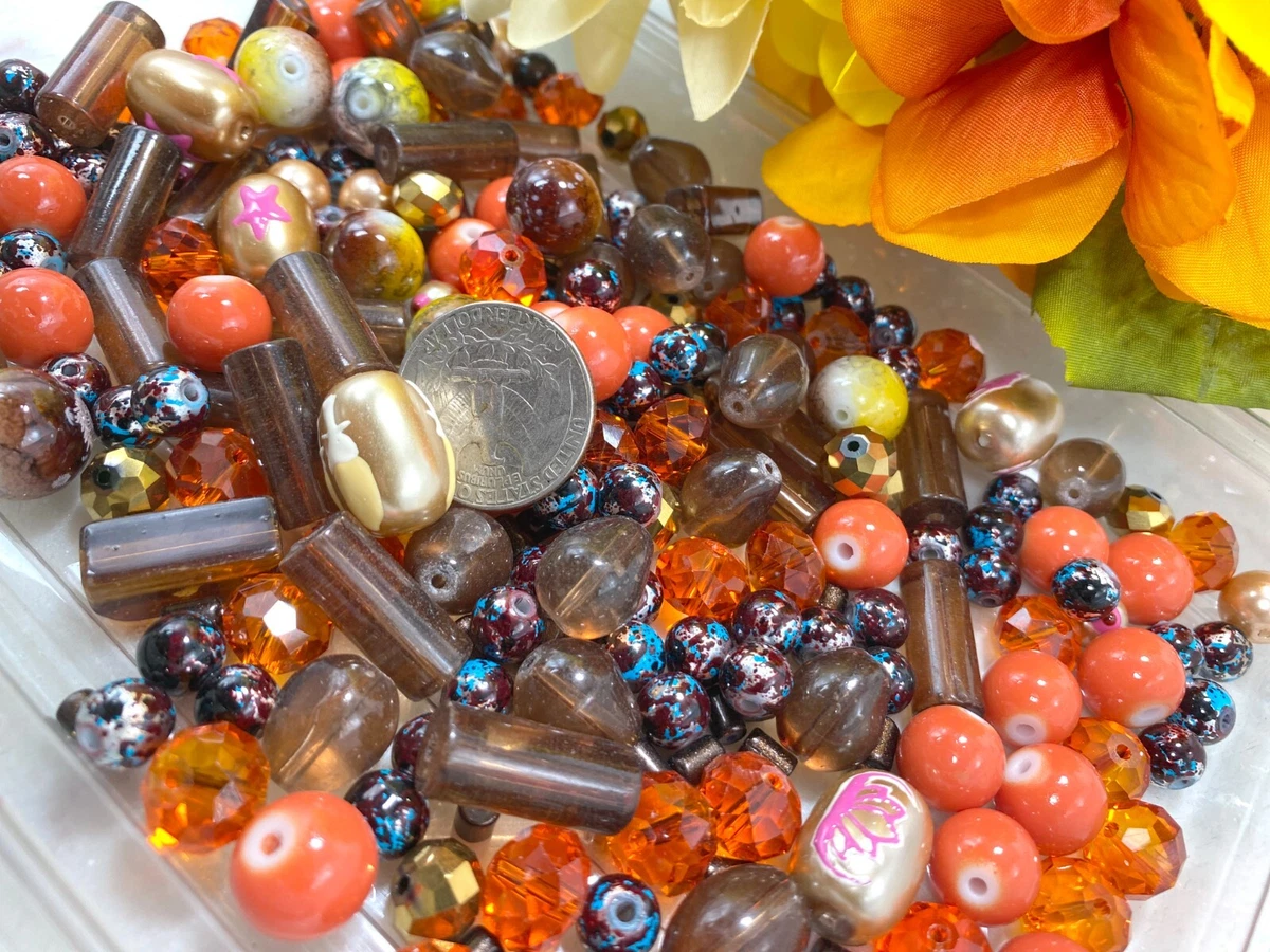 Bulk Beads for Jewelry Making 1 lb Mix Glass Beads Brown 300 pcs