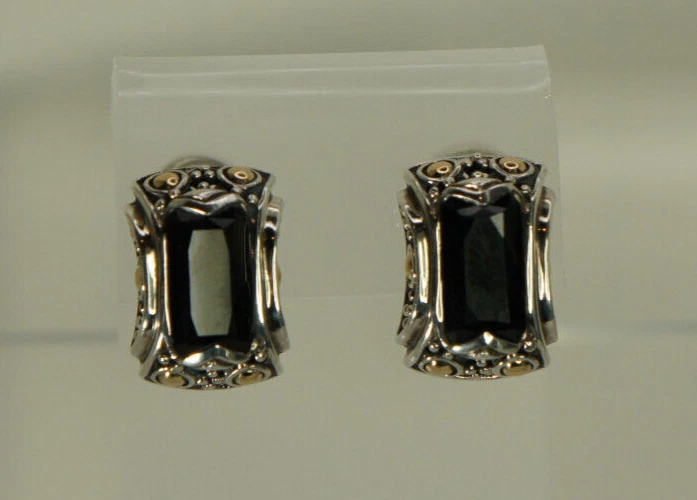 Pendientes John HARDY Plata 925 Oro 750 DOT Batu Sari Ónix Negro Omega Poste Trasero Foto 3 de 4