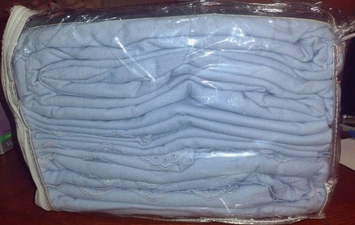 Vintage Sears King Flannel Sheet Set Blue Embroidered Scalloped Hem New *14-4* - Picture 7 of 10