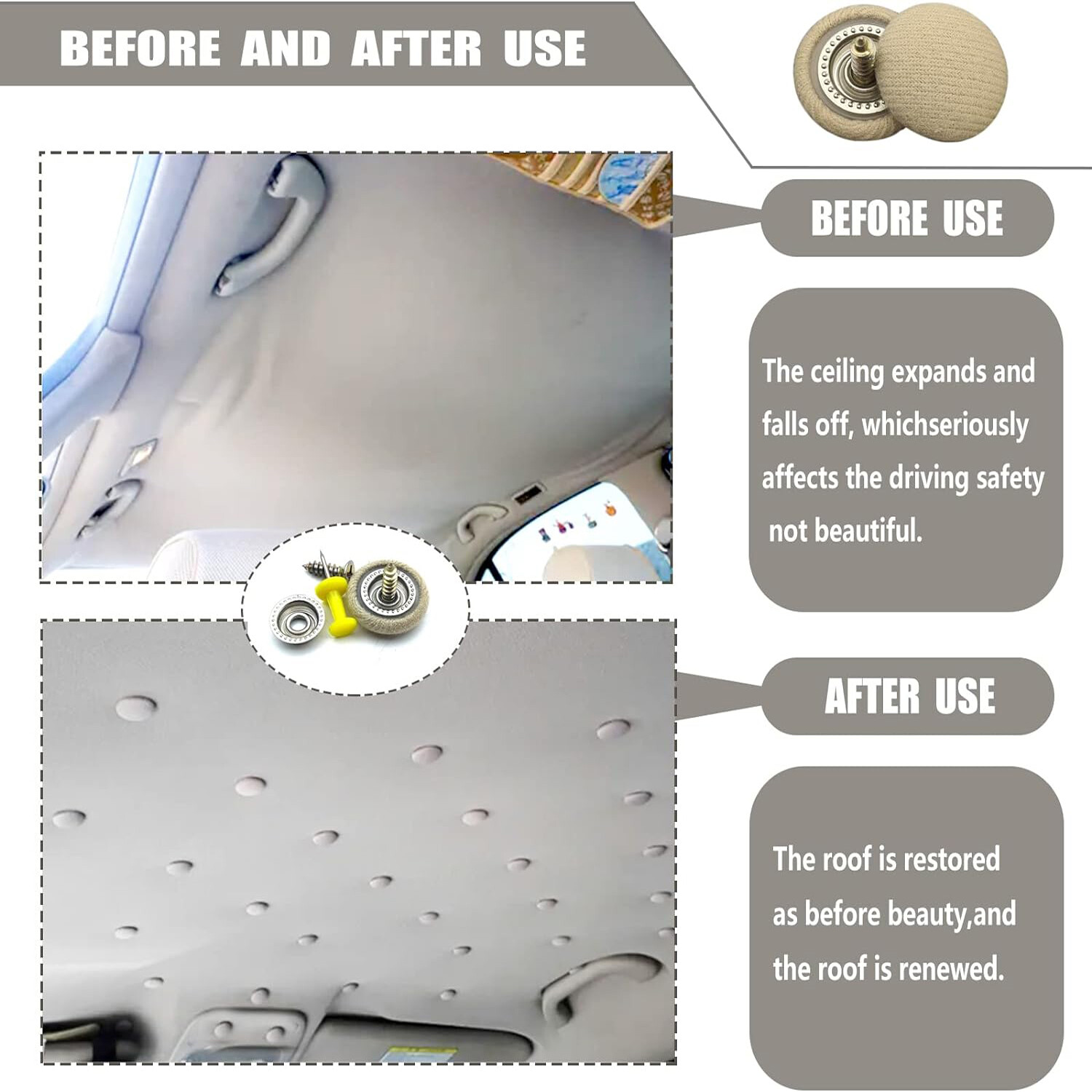 60PCS Car Roof Headliner Repair Kit Auto Roof Snap Rivets Retainer with ...