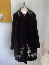 Nomads Black Velvet Coat Size M 14 16 Cotton Velvet Floral Embroidered