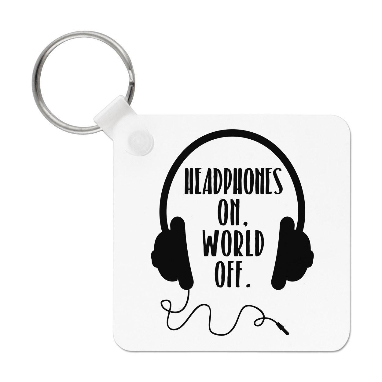 Headphones On World Off Keyring Key Chain - Music DJ Funny