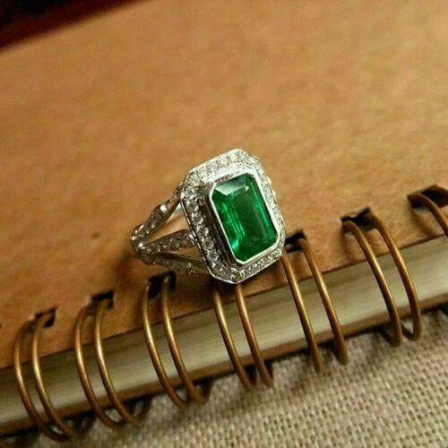 Lab Created 2,75 kt grüner Smaragd Verlobungsring massiv 14 kt Weißgold in Gr... - Bild 2 von 4