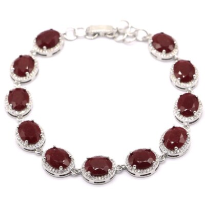 Buy 3 get 1 free 16.8g Real Red Rubies CZ Women Wedding Silver Bracelet 7-9''