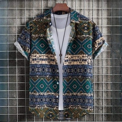 Men's Retro Short Sleeve Casual Loose Shirt