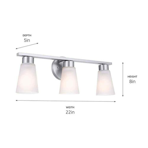 Stamos 22 in. 3-Light Brushed Nickel Modern Bathroom Vanity Light with Satin Etc