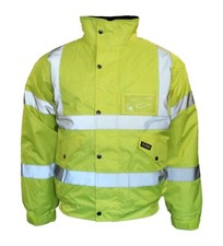 Atomic Workwear Hi-Vis Bomber Jacket with Fleece Lined collar & Pack away hood.