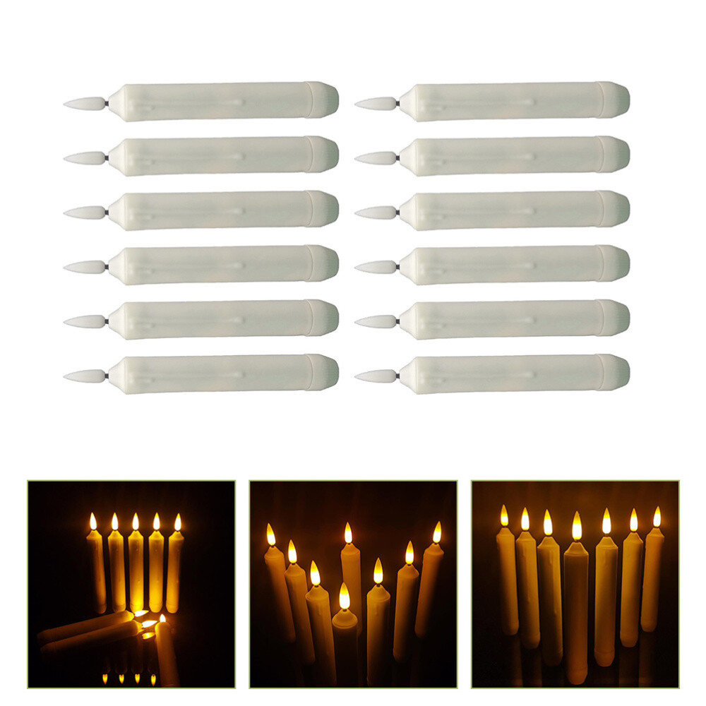 12 Flameless Electric Taper Candles with Realistic LED Flicker