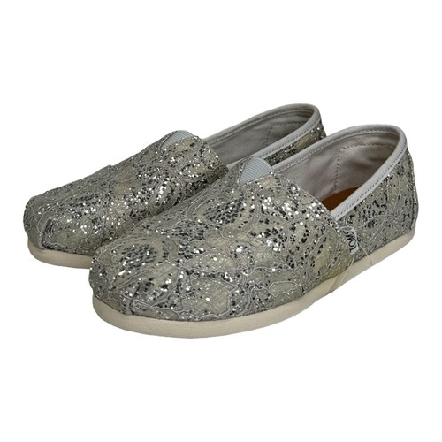 とむとむ Toms Flat Shoes Women's Seven Blue Denim Floral Unique | eBay