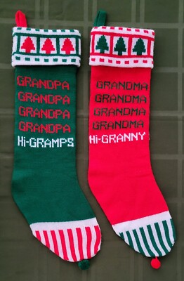 Vintage Kurt S Adler Set of 2 Grandma & Grandpa Knit Christmas Stockings