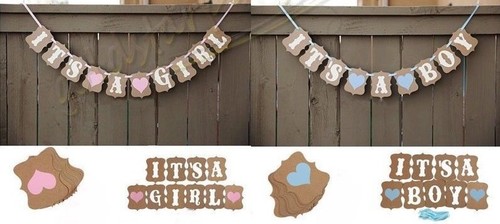 Banner de baby shower banderín es un niño niña fiesta guirnalda foto accesorios letrero rústico - Imagen 11 de 12
