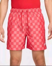 Nike Club Flow Checkered FN3098-657 Men's M Red White Shorts Elastic New $60