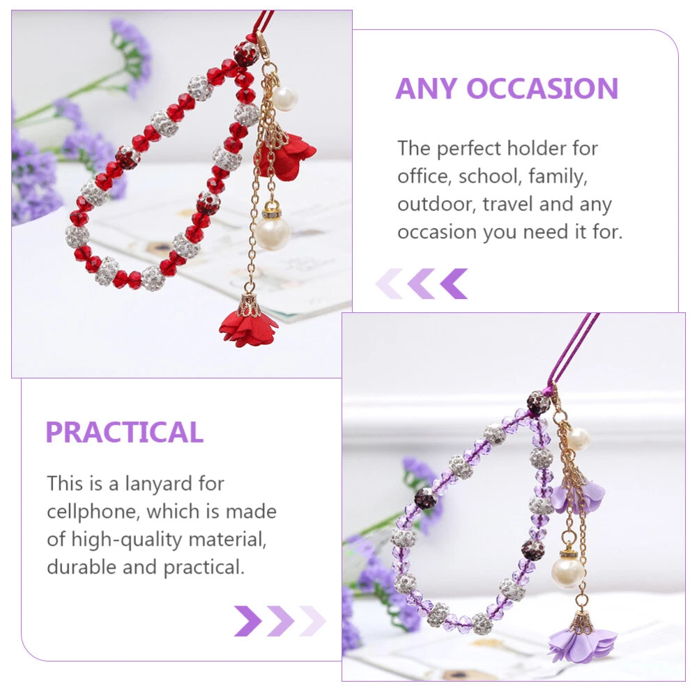 Phone Case Accessories Charms Round Beads Flower Lanyard
