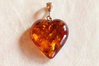TOP Bernstein - Herz - 24 x 25 mm - Amber - Trachten - Anhänger - Silber - 925 -