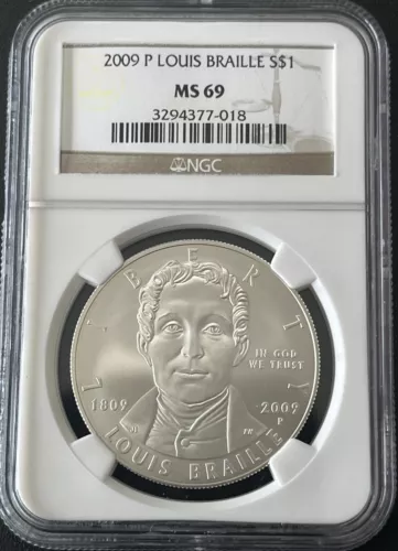 2009 P Louis Braille S$1 NGC MS 69